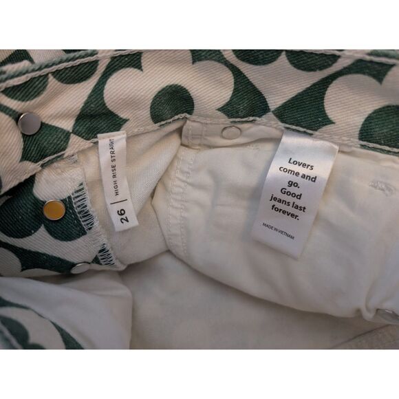 Pacsun Green & White Daisy High Waisted Straight Leg Jeans size 26 - Picture 8 of 8